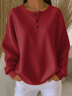 Women's Henley Neck Jumper with Soft Knit Fabric and Button Detail