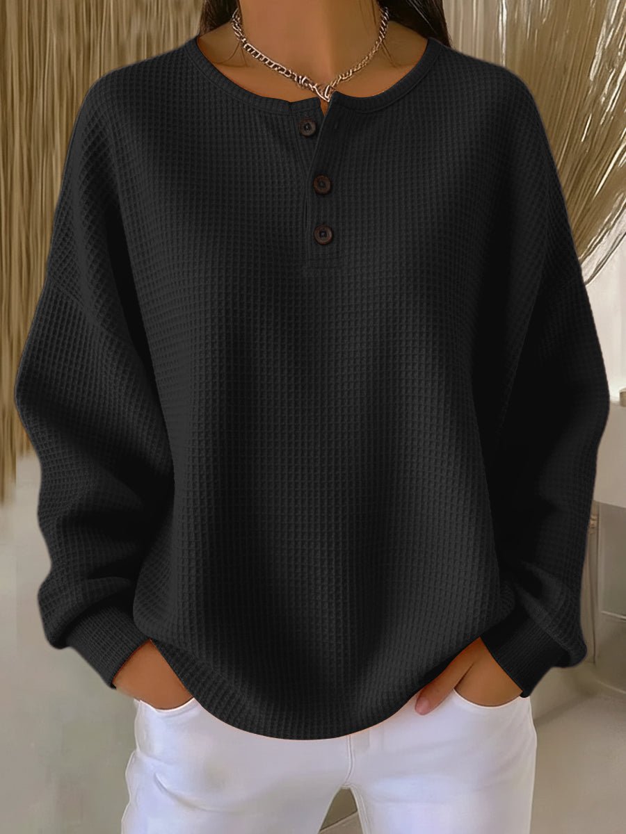 Women's Henley Neck Jumper with Soft Knit Fabric and Button Detail