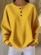 Women's Henley Neck Jumper with Soft Knit Fabric and Button Detail