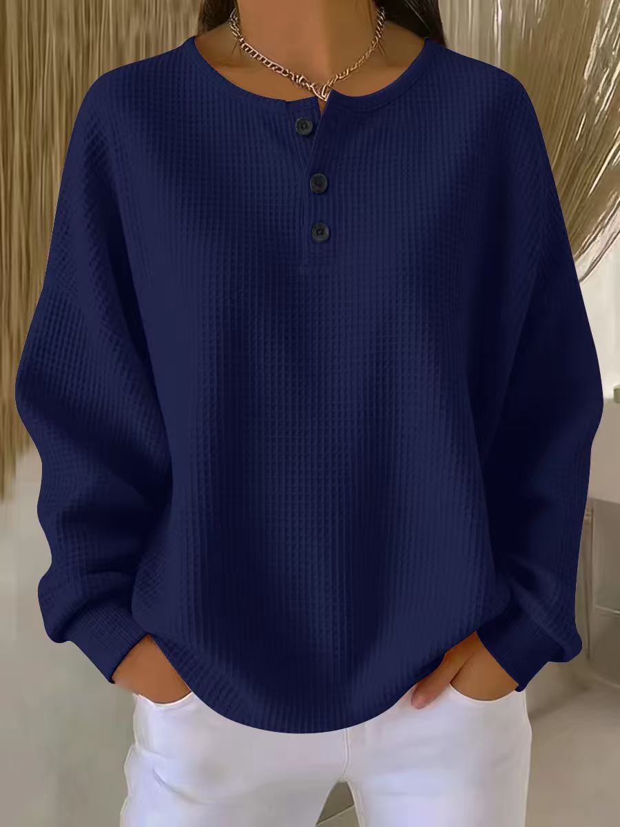 Women's Henley Neck Jumper with Soft Knit Fabric and Button Detail