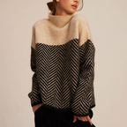 Women's Herringbone Pattern Turtleneck Jumper with Long Sleeves