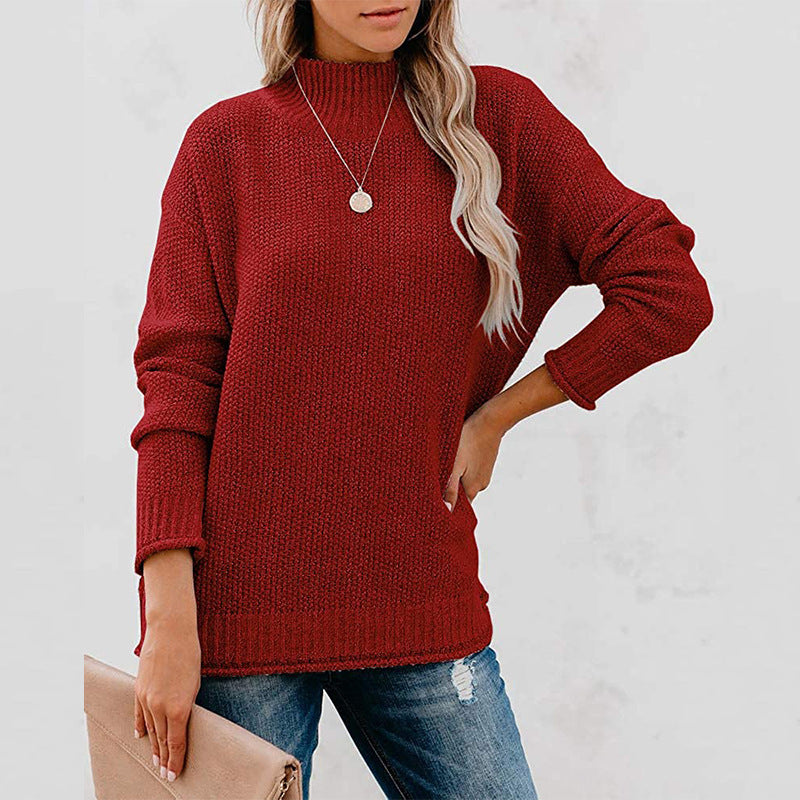 Women's High Collar Knitted Jumper with Long Sleeves