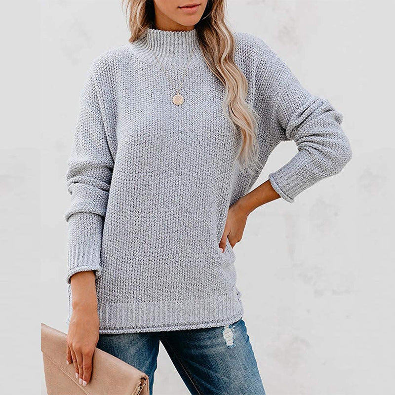 Women's High Collar Knitted Jumper with Long Sleeves