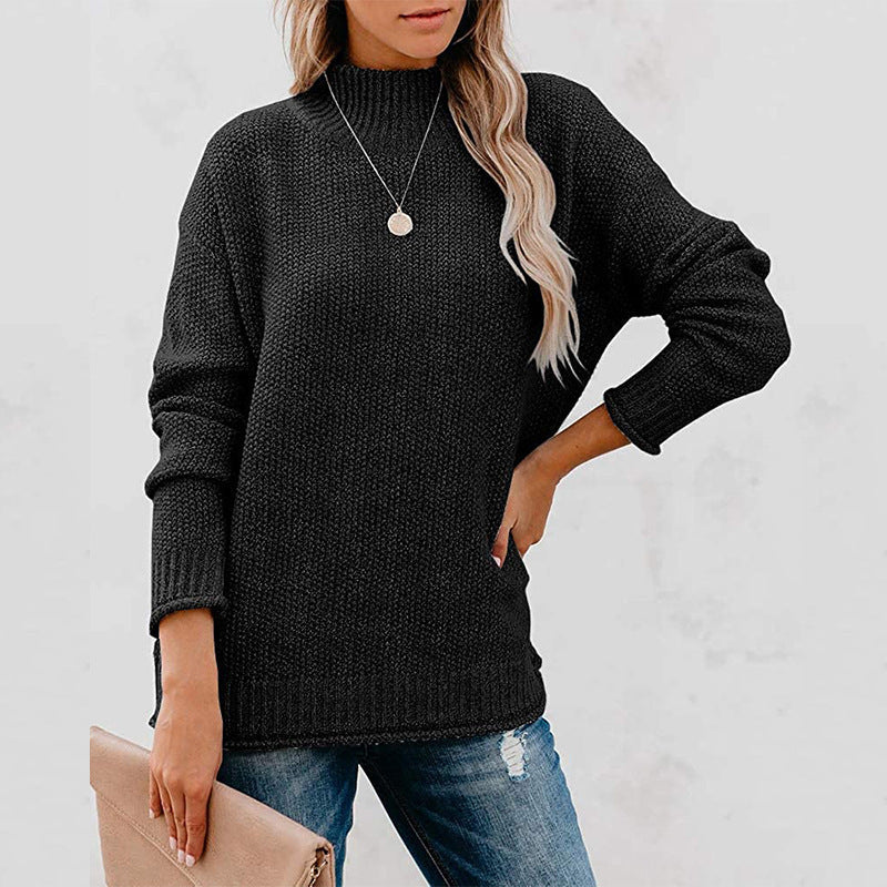 Women's High Collar Knitted Jumper with Long Sleeves