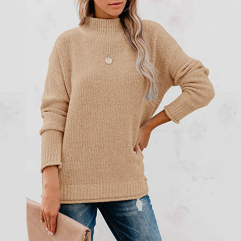 Women's High Collar Knitted Jumper with Long Sleeves