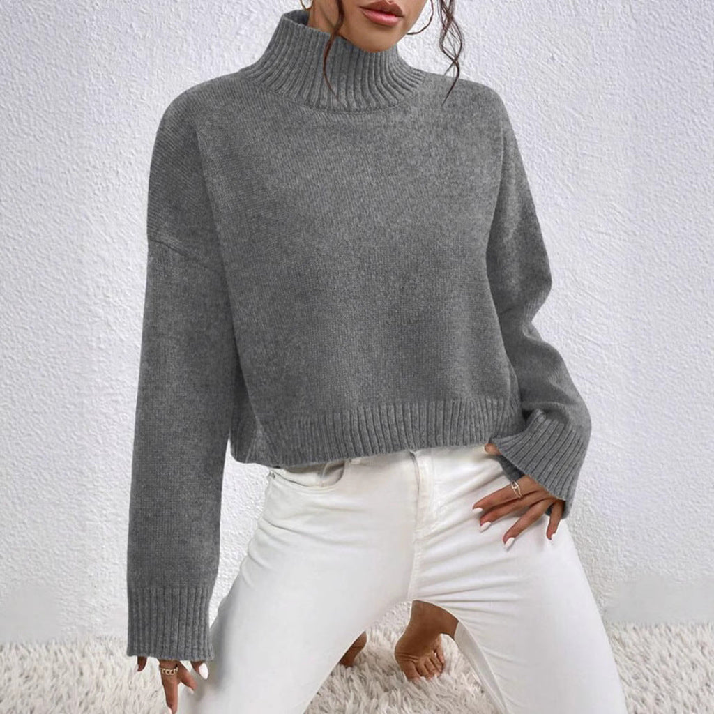 Women's High Collar Long-Sleeved Jumper in Soft Wool Blend