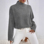 Women's High Collar Long-Sleeved Jumper in Soft Wool Blend