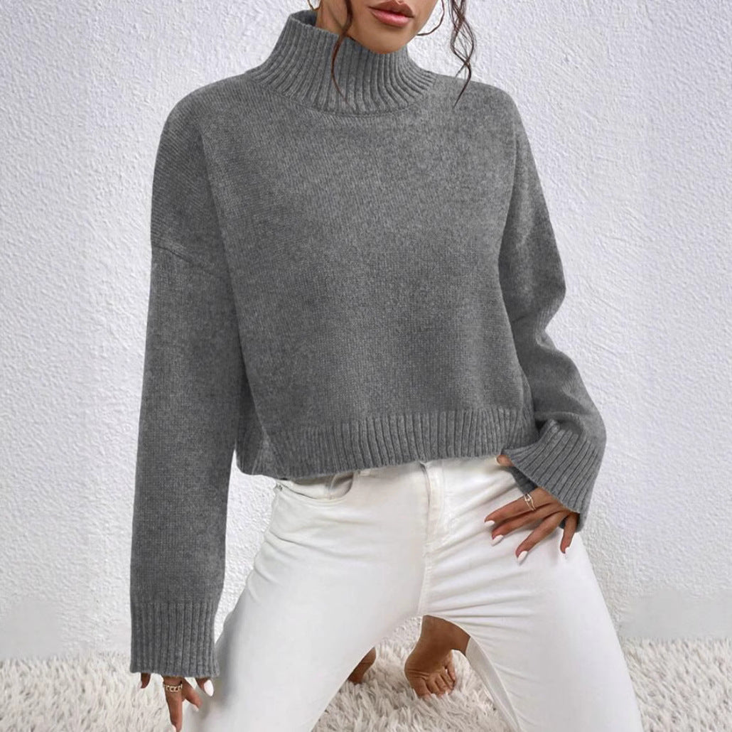 Women's High Collar Long-Sleeved Jumper in Soft Wool Blend