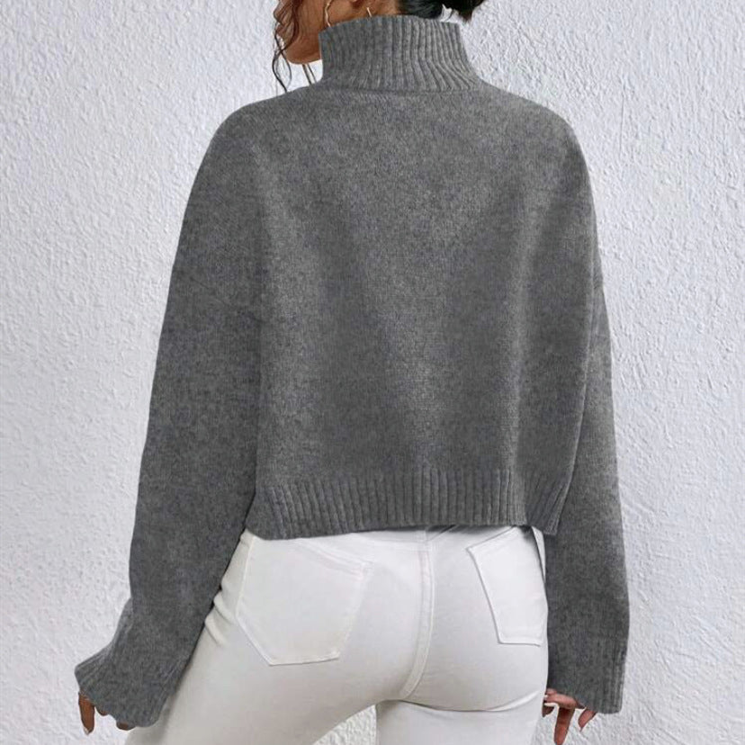 Women's High Collar Long-Sleeved Jumper in Soft Wool Blend