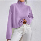 Women's High Collar Long-Sleeved Jumper in Soft Wool Blend