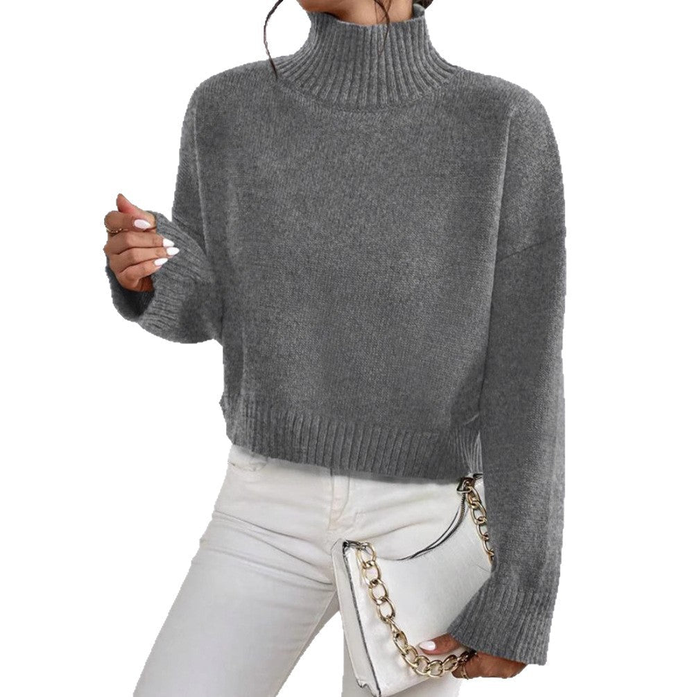 Women's High Collar Long-Sleeved Jumper in Soft Wool Blend