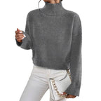 Women's High Collar Long-Sleeved Jumper in Soft Wool Blend