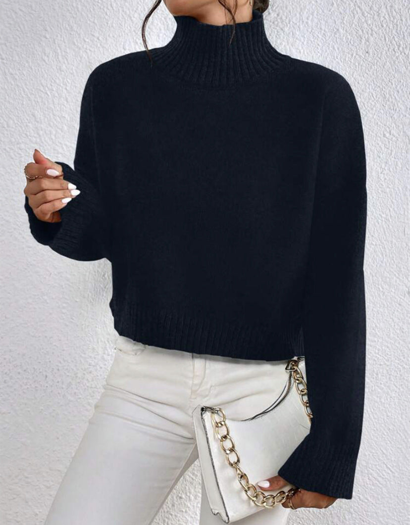 Women's High Collar Long-Sleeved Jumper in Soft Wool Blend