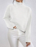 Women's High Collar Long-Sleeved Jumper in Soft Wool Blend