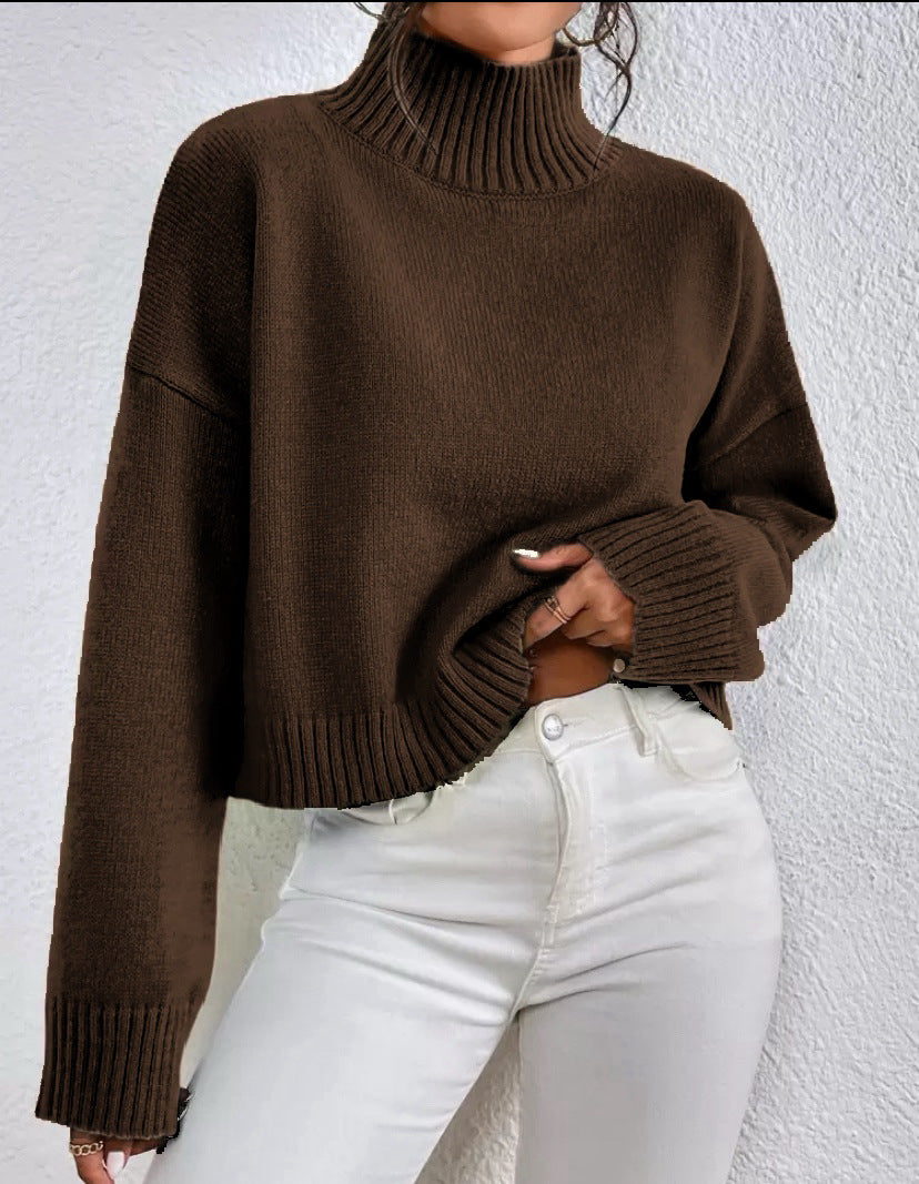 Women's High Collar Long-Sleeved Jumper in Soft Wool Blend