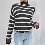 Women's High Neck Long Sleeve Jumper in Striped Design