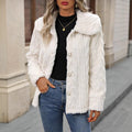 Women's Hooded Teddy Cardigan with Button Placket in Cream