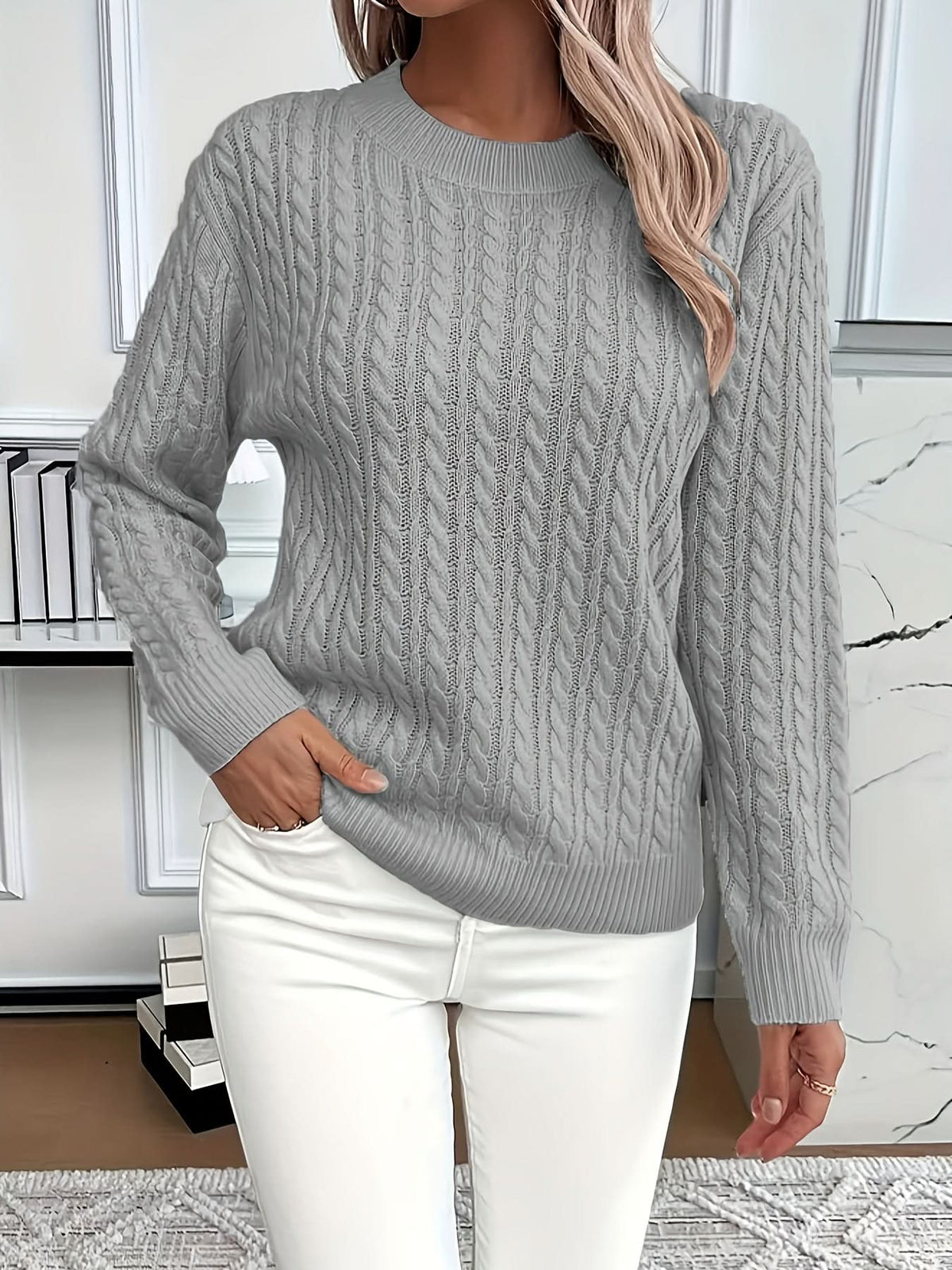 Women's Knitted Crew Neck Jumper in Soft Breathable Fabric