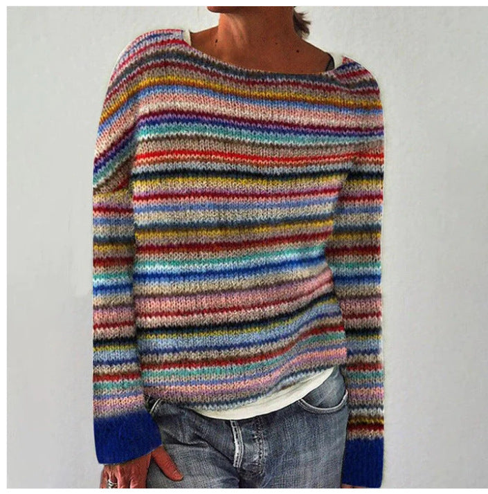 Women's Knitted Crew Neck Jumper with Ribbed Ends and Soft Knit