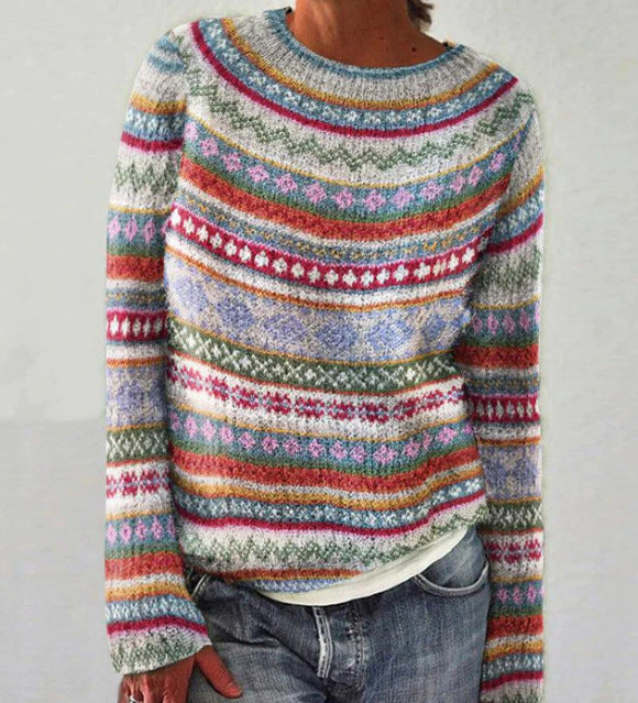 Women's Knitted Crew Neck Jumper with Ribbed Ends and Soft Knit