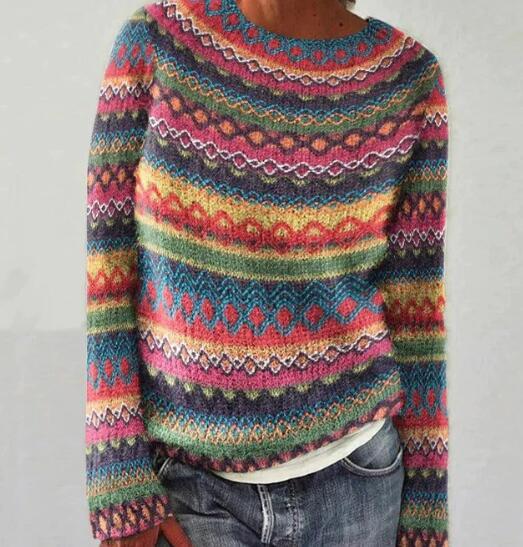Women's Knitted Crew Neck Jumper with Ribbed Ends and Soft Knit