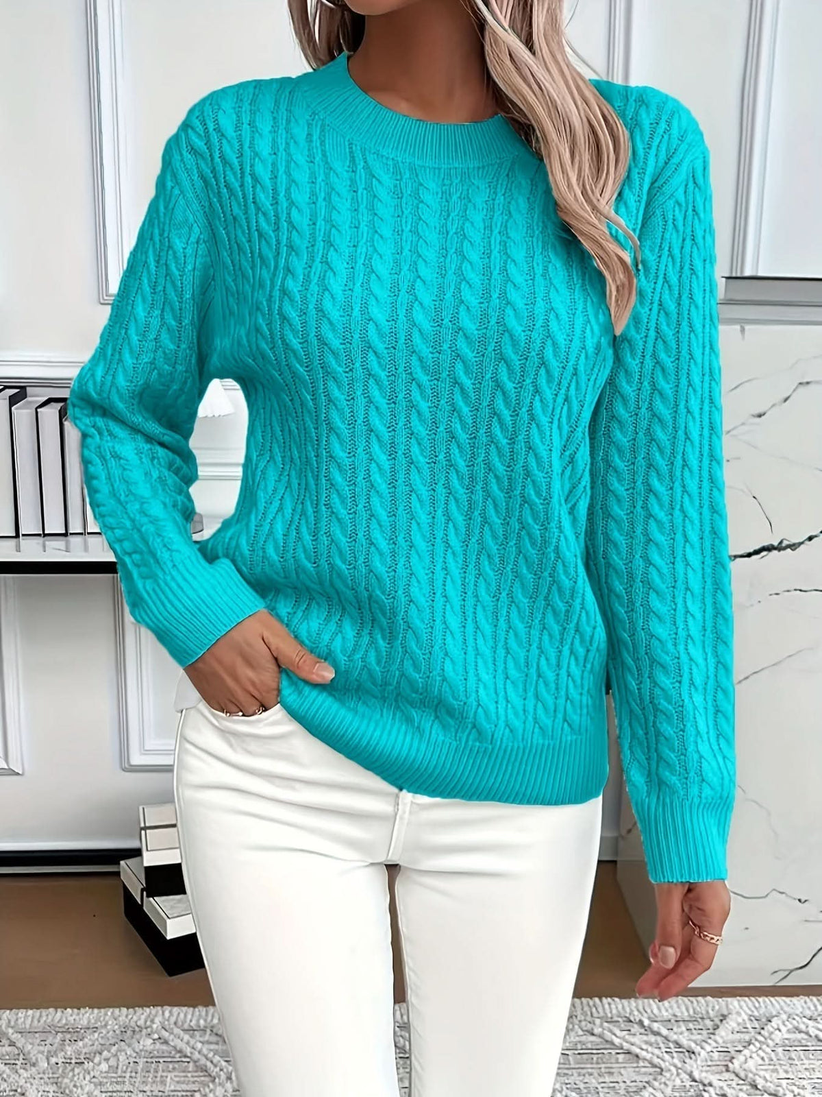 Women's Knitted Crew Neck Jumper with Soft Breathable Knit