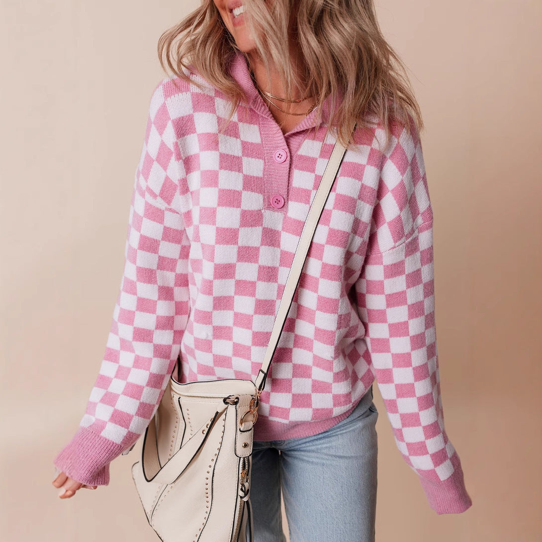 Women's Knitted Jumper with Collar and Button Detail