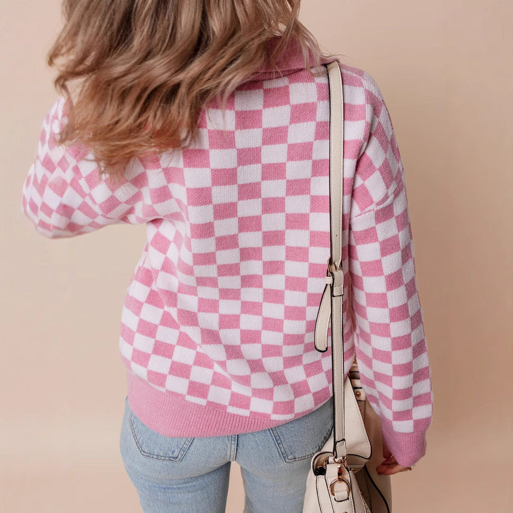 Women's Knitted Jumper with Collar and Button Detail