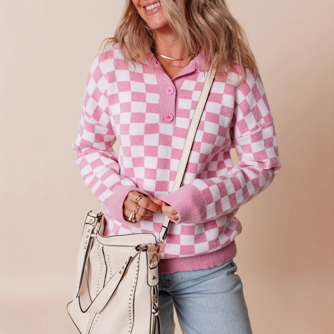 Women's Knitted Jumper with Collar and Button Detail