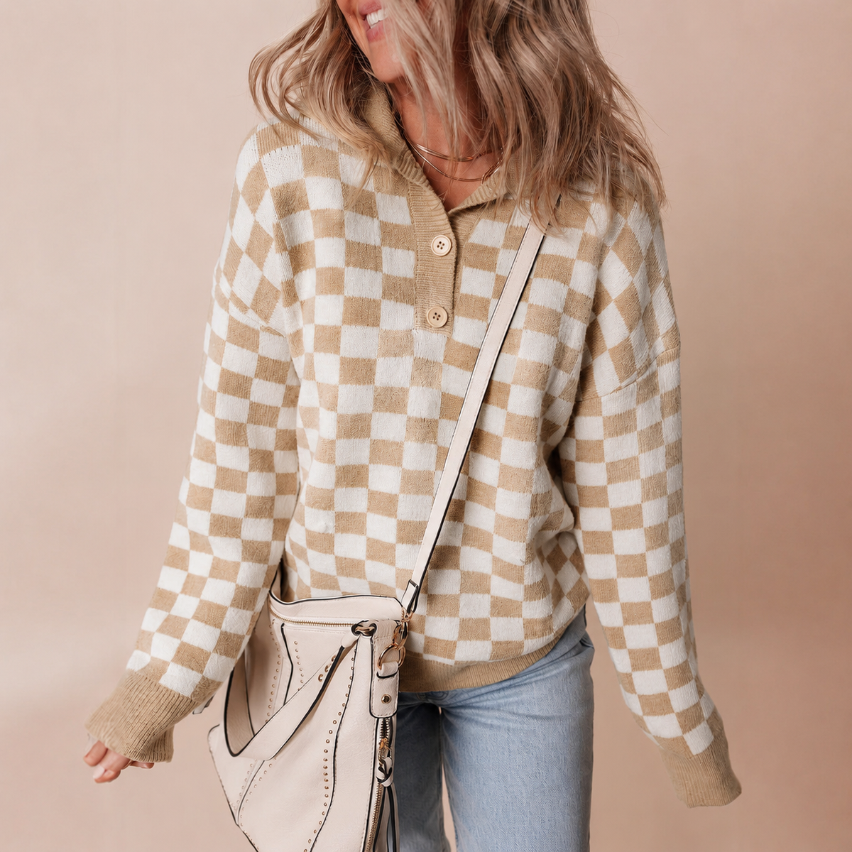 Women's Knitted Jumper with Collar and Button Detail
