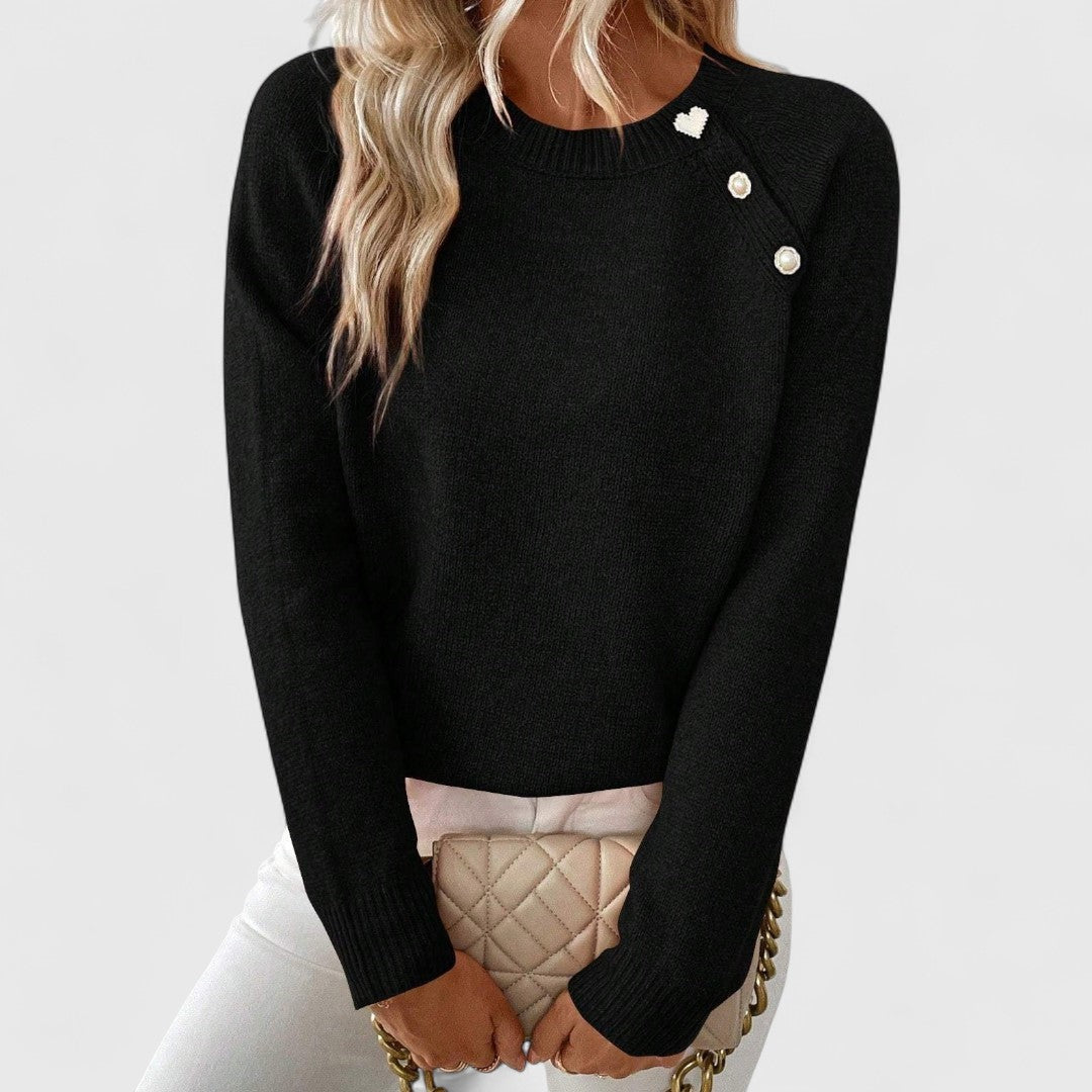 Women's Knitted Jumper with Pearl Button Detail