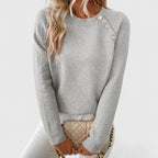 Women's Knitted Jumper with Pearl Button Detail