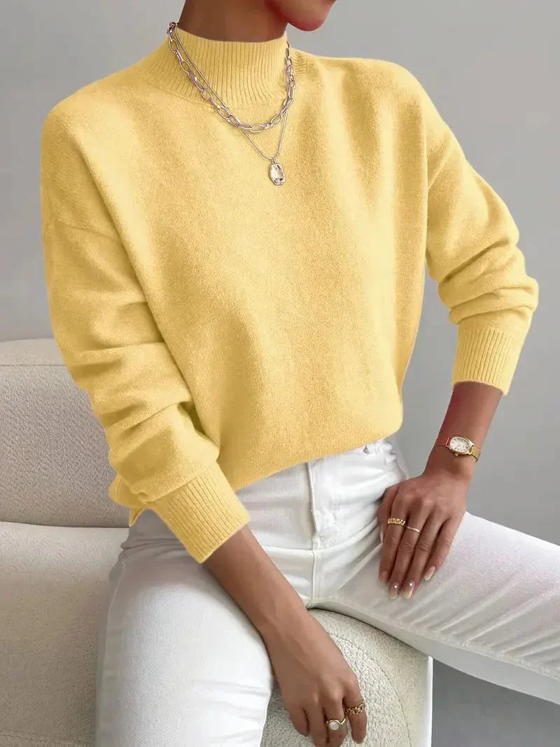 Women's Knitted Jumper with Stand-Up Collar and Lightweight Fabric