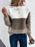 Women's Knitted Jumper with Stand-Up Collar and Ribbed Cuffs