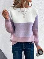 Women's Knitted Jumper with Stand-Up Collar and Ribbed Cuffs