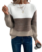 Women's Knitted Jumper with Stand-Up Collar and Ribbed Cuffs
