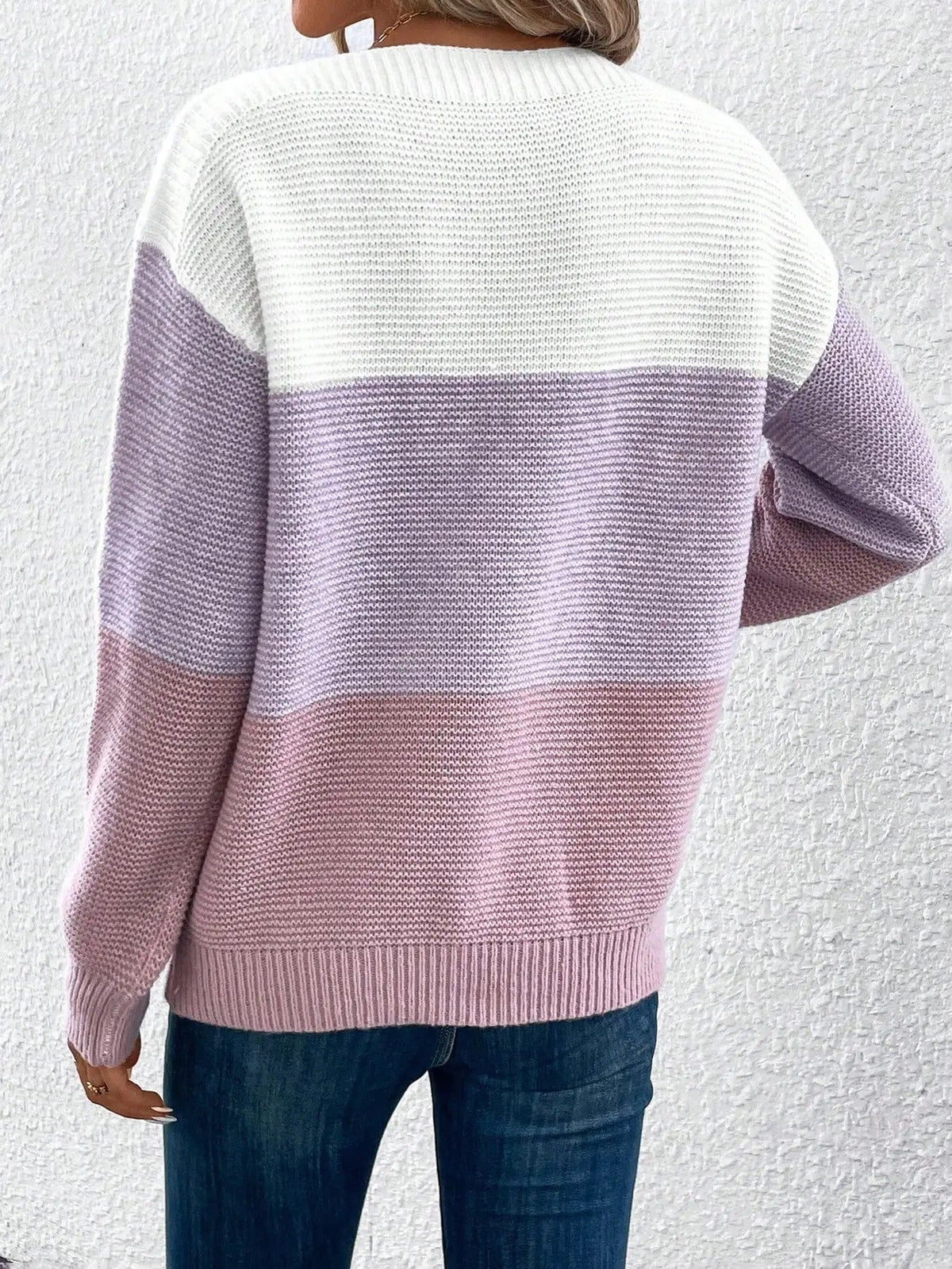 Women's Knitted Jumper with Stand-Up Collar and Ribbed Cuffs