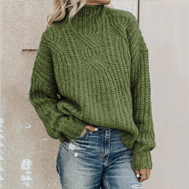 Women's Knitted Jumper with Stand-Up Collar in Grey