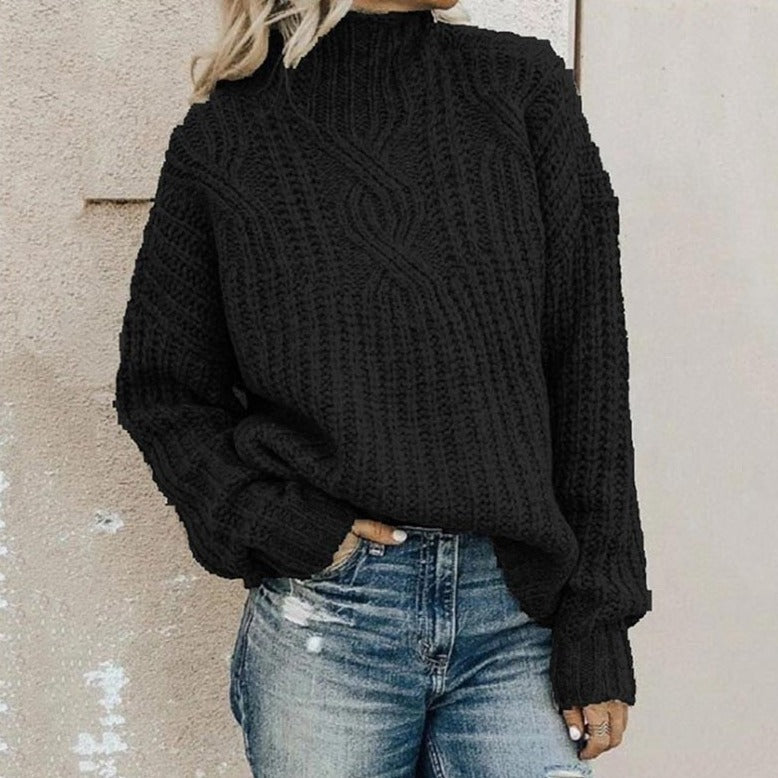 Women's Knitted Jumper with Stand-Up Collar in Grey