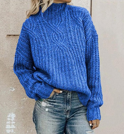Women's Knitted Jumper with Stand-Up Collar in Grey
