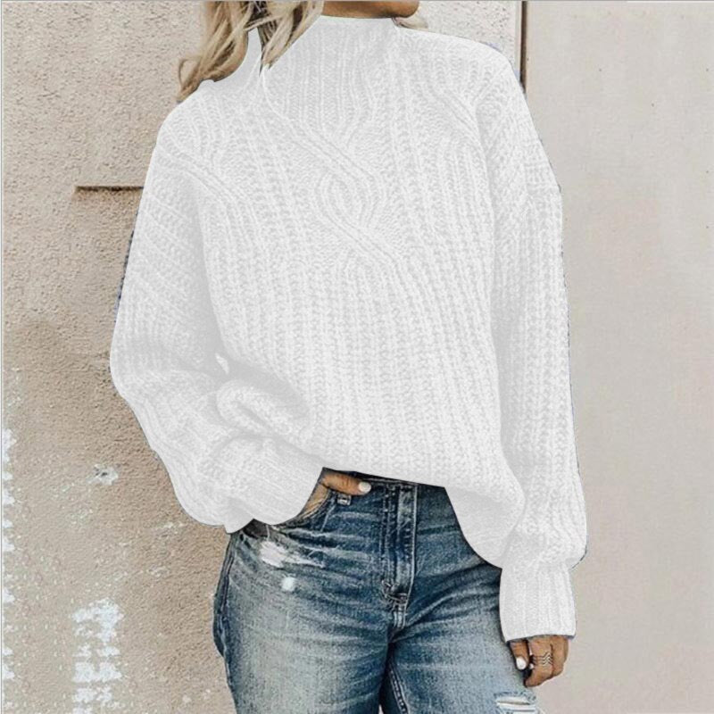 Women's Knitted Jumper with Stand-Up Collar in Grey