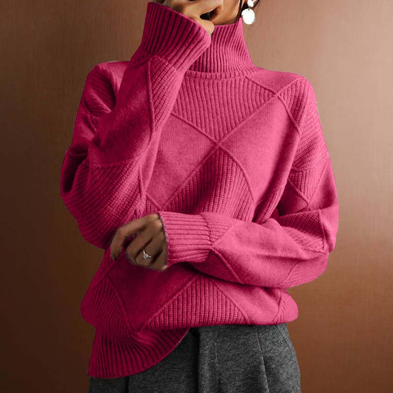 Women's Knitted Turtleneck Jumper with Cozy Drape