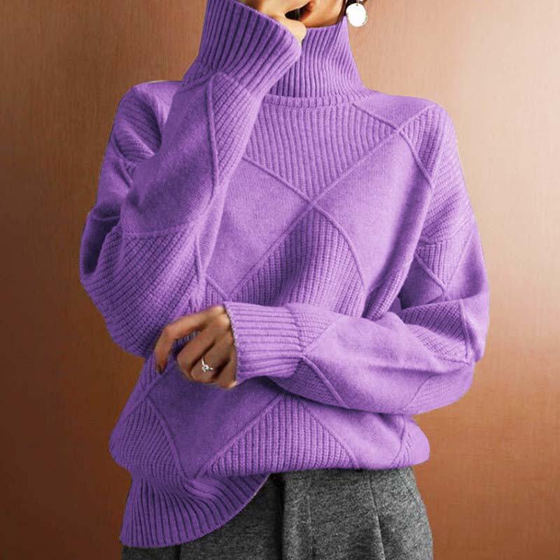 Women's Knitted Turtleneck Jumper with Cozy Drape