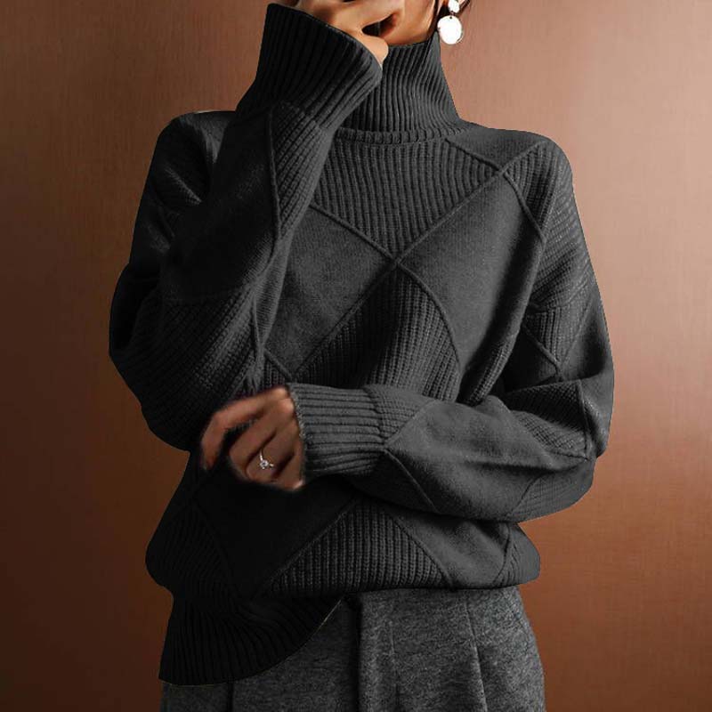Women's Knitted Turtleneck Jumper with Cozy Drape