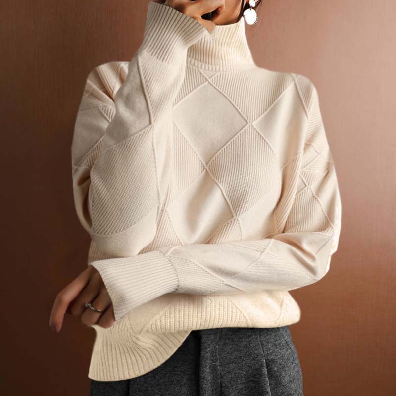 Women's Knitted Turtleneck Jumper with Cozy Drape