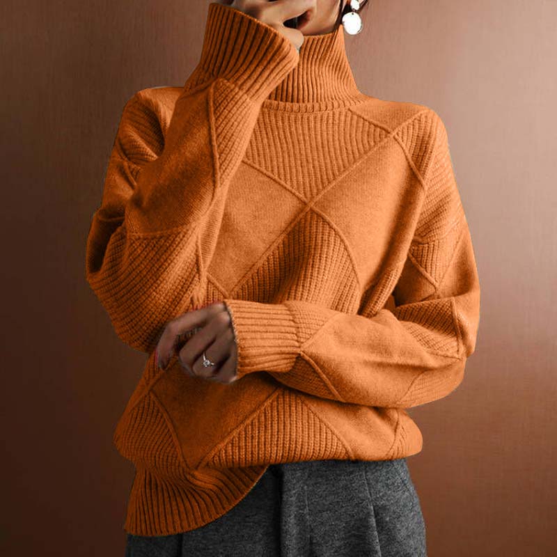 Women's Knitted Turtleneck Jumper with Cozy Drape