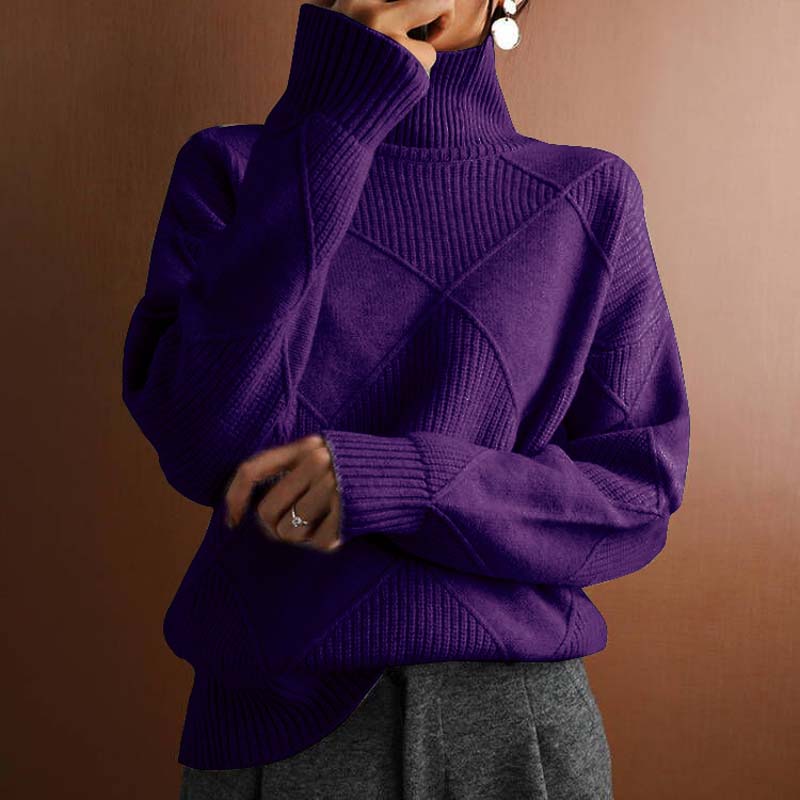 Women's Knitted Turtleneck Jumper with Cozy Drape