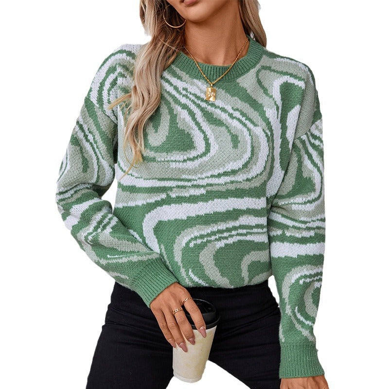 Women's Knitted Wave Pattern Jumper in Lightweight Knit