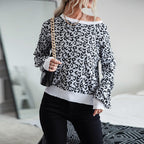 Women's Leopard Print Knitted Jumper with Relaxed Fit