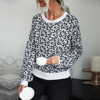 Women's Leopard Print Knitted Jumper with Relaxed Fit